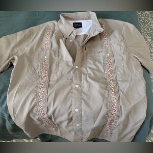 Men's Beige Embroidered Casual Shirt